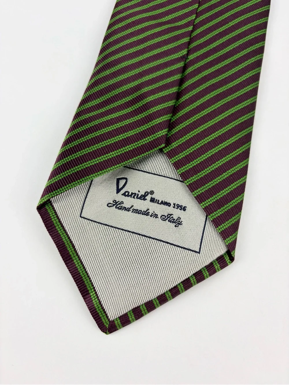 Daniel Milano Silk Pin Striped Green Brown Necktie Made Italy Neck Tie